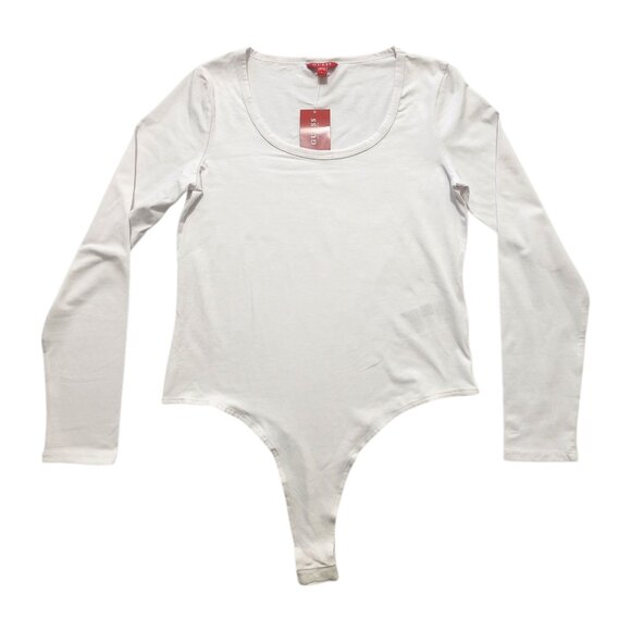 Guess Women's Long Sleeve Bodysuit Scoop Neck Stretch, Soft, White Size L - Picture 1 of 9